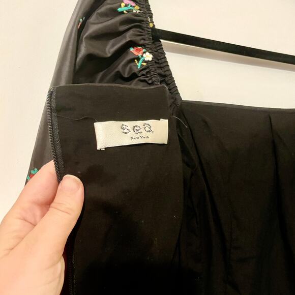 Sea NY Rubina Embroidered Mini Dress Puff Sleeve Floral Ruched - Picture 9 of 16